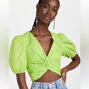 English Factory NWOT green twist cropped puffed sleeve top Sz M